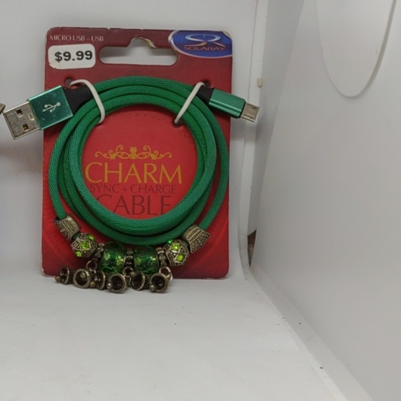 🌷‼️5/$20 - 2 Solaray JEWELED Charm SYCN & CHARGE Cable microUSB USB Red /Green - Picture 2 of 3
